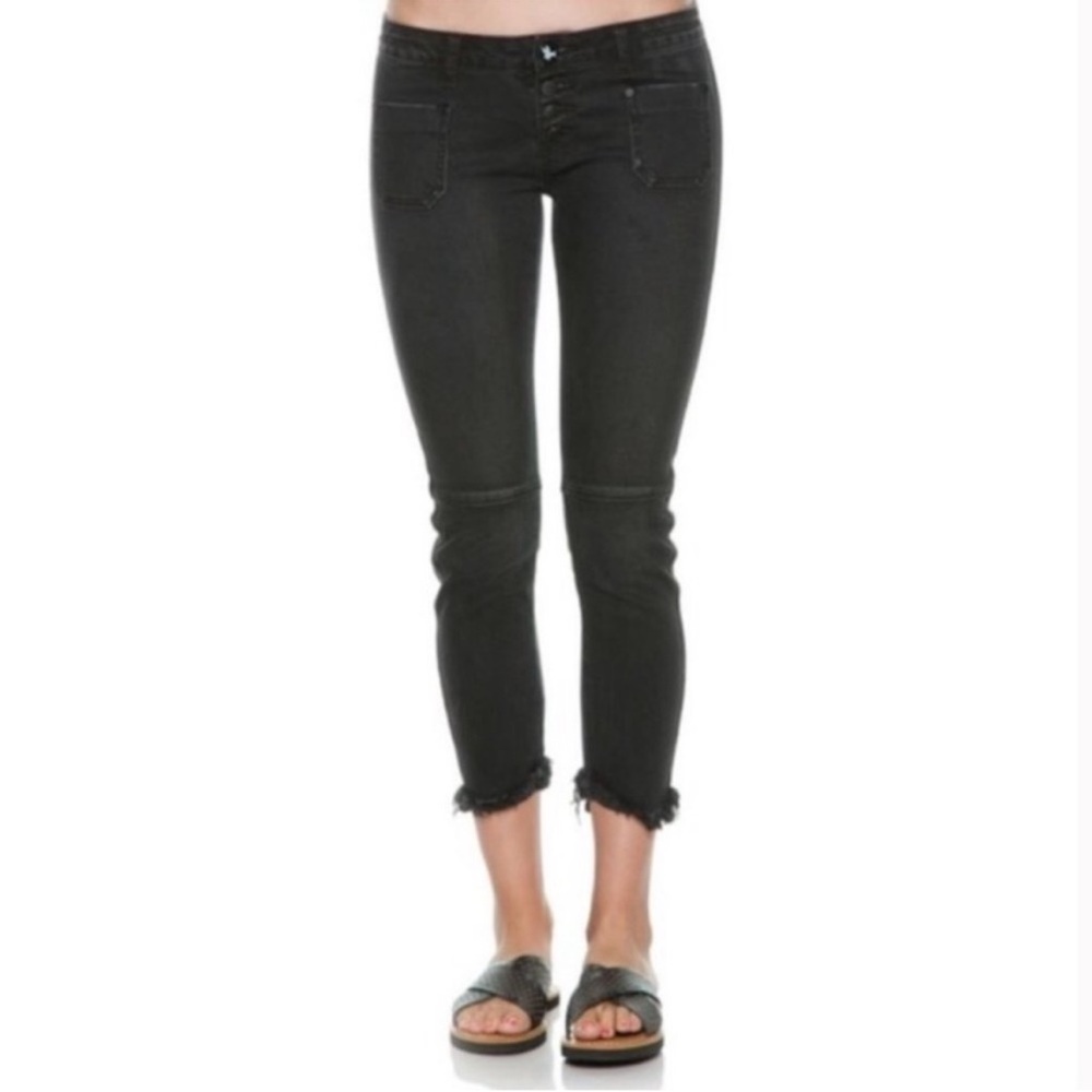 One Teaspoon Super Dupers Fringe Hem Buttonfly Distressed Moto Cropped Skinny